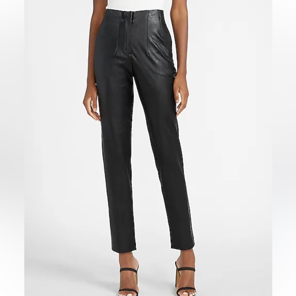 EXPRESS HIGH WAISTED PLEATED FAUX LEATHER ANKLE PANTS